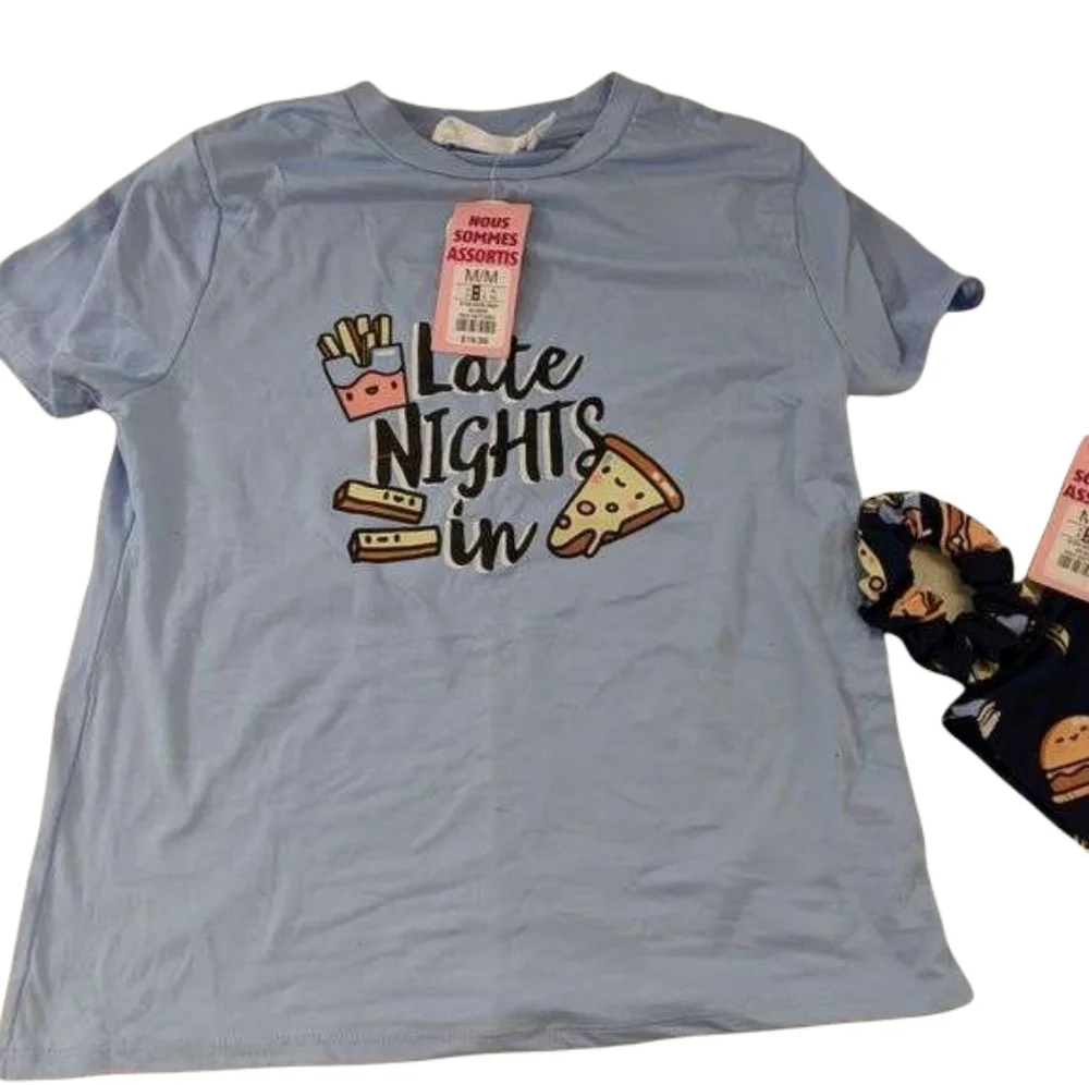 NWT Weekend Edition Pajamas Set Matching Shorts Top with Scrunchie  sz SMALL